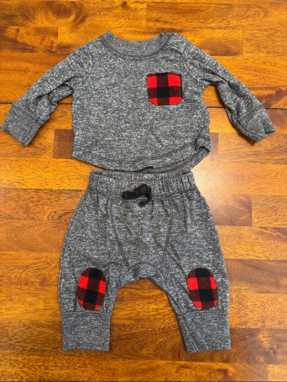 Cat & Jack Gray Two-Piece Set with Red & Black Buffalo Plaid Accents